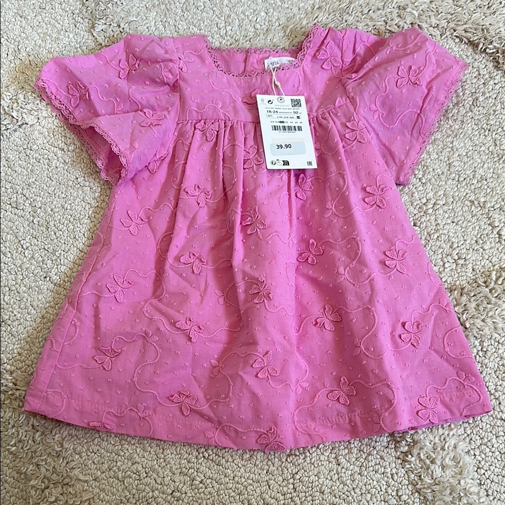 Zara pink butterfly girls dress 18-24 NWT